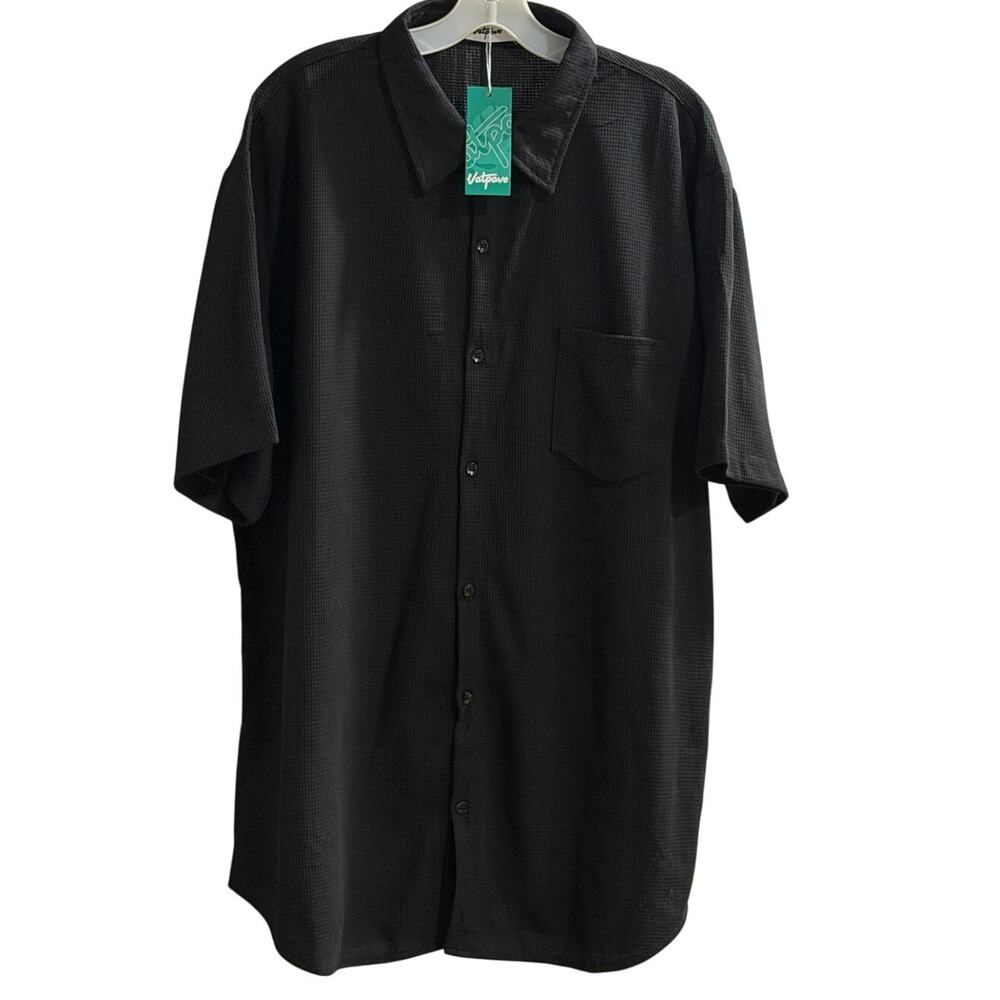 Votpove Men’s 3XL Black Waffle Knit Button Front Shirt Short Sleeve NWT
